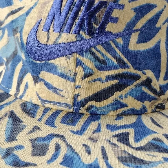 Vintage Nike Leaf Print Adjustable Hat Cap Blue Yellow AOP 80s 90s Rare